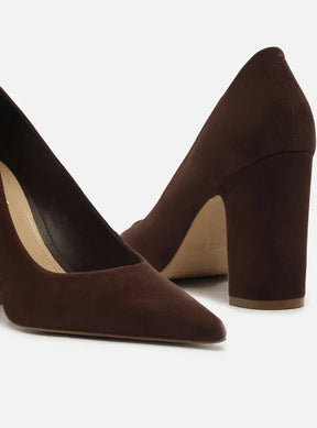 Scarpin Marrom Camurça Salto Alto Bloco