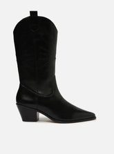Bota Preta Couro Cano Médio Western