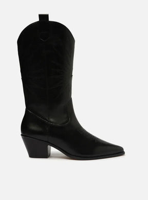 Bota Preta Couro Cano Médio Western