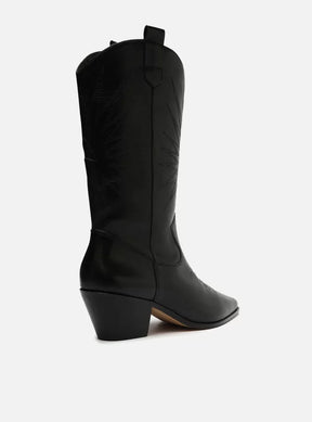 Bota Preta Couro Cano Médio Western