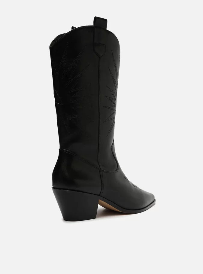 Bota Preta Couro Cano Médio Western