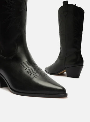 Bota Preta Couro Cano Médio Western