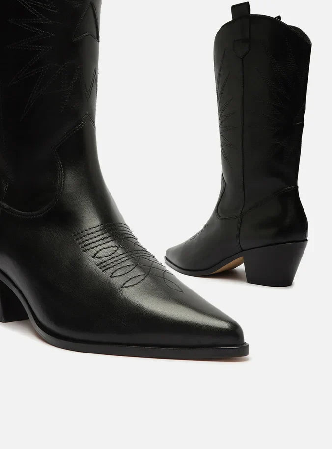 Bota Preta Couro Cano Médio Western