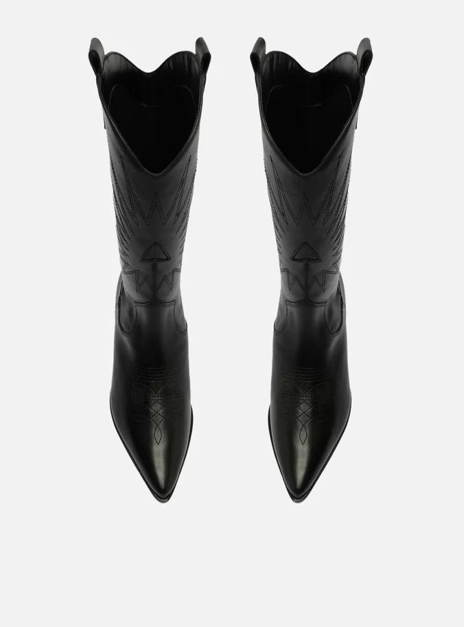 Bota Preta Couro Cano Médio Western