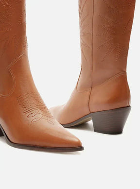 Bota Marrom Couro Cano Médio Western