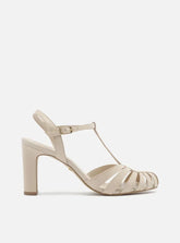 Sandália Branca Couro Salto Bloco Multi Tiras