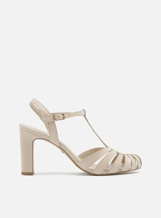 Sandália Branca Couro Salto Bloco Multi Tiras