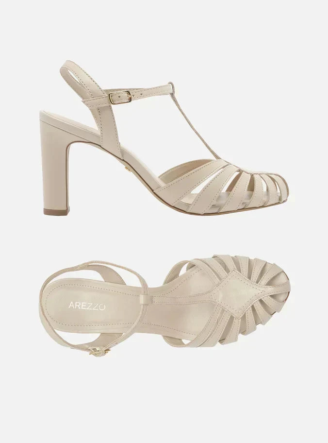 Sandália Branca Couro Salto Bloco Multi Tiras