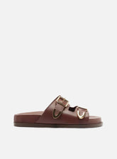 Papete Marrom Couro Tiras Metais Fivela