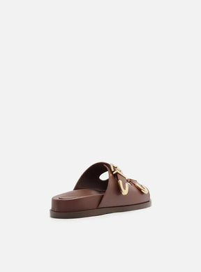 Papete Marrom Couro Tiras Metais Fivela