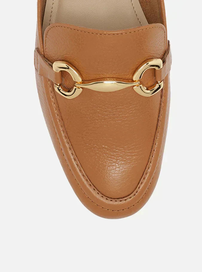 Mocassim Marrom Couro Bridão Metálico Básico Luma