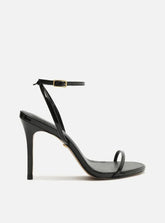 Sandália Preta Verniz Salto Alto Fino Minimal