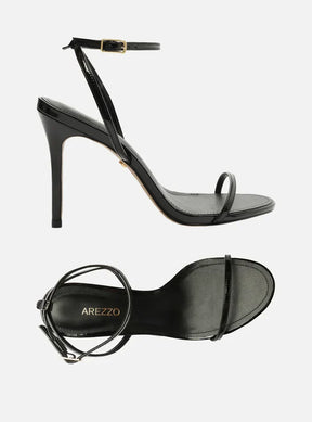 Sandália Preta Verniz Salto Alto Fino Minimal