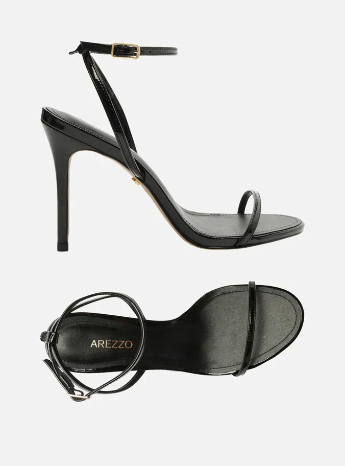 Sandália Preta Verniz Salto Alto Fino Minimal