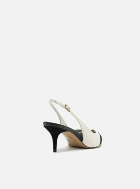 Scarpin Preto Couro Salto Kitten Slingback Bicolor