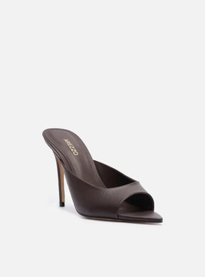 Tamanco Marrom Couro Salto Alto Fino