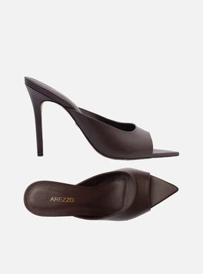 Tamanco Marrom Couro Salto Alto Fino