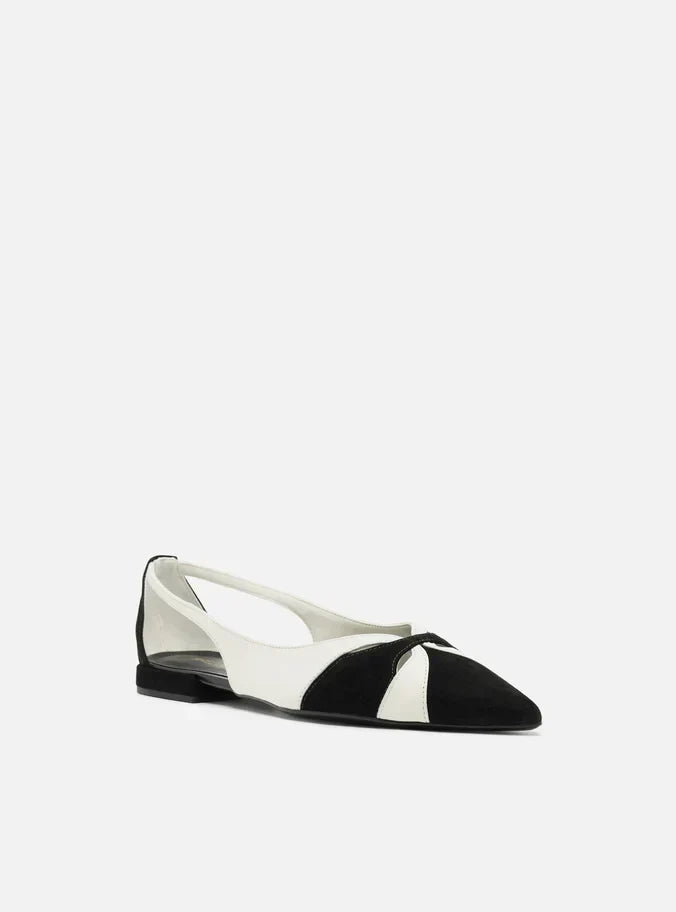 Sapatilha Branca Couro Bico Fino Vazada Bicolor