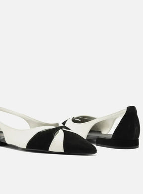 Sapatilha Branca Couro Bico Fino Vazada Bicolor