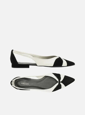 Sapatilha Branca Couro Bico Fino Vazada Bicolor