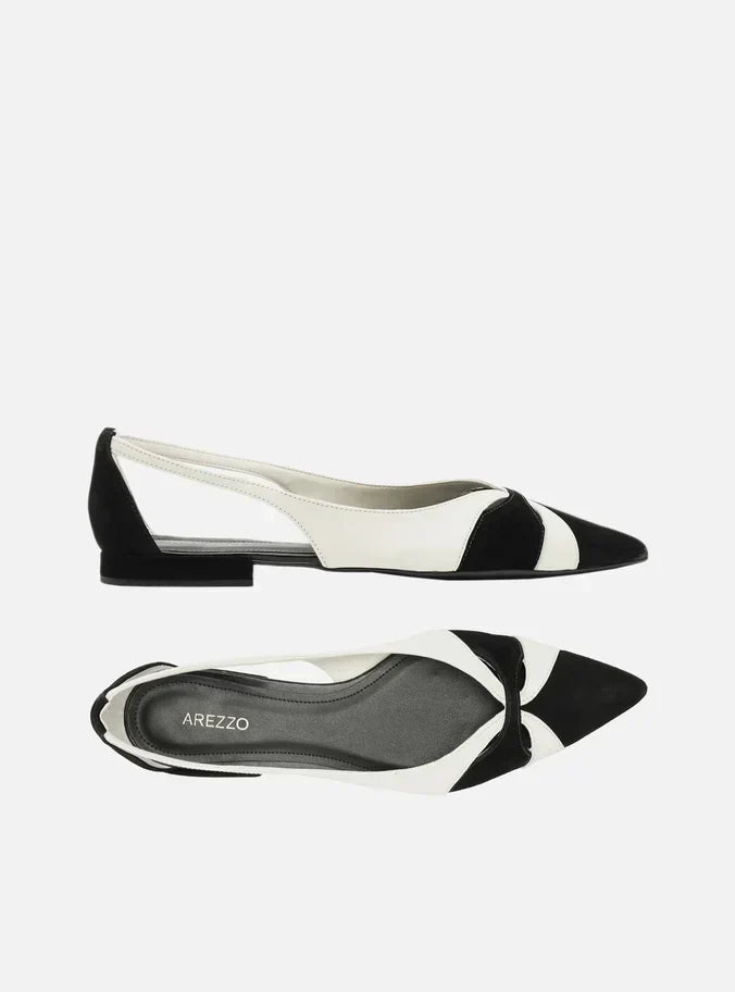 Sapatilha Branca Couro Bico Fino Vazada Bicolor