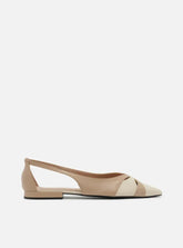 Sapatilha Bege Couro Bico Fino Vazada Bicolor