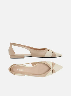 Sapatilha Bege Couro Bico Fino Vazada Bicolor