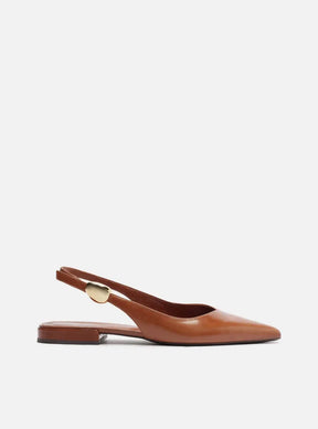 Sapatilha Marrom Couro Slingback Metal Bold