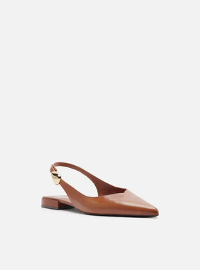 Sapatilha Marrom Couro Slingback Metal Bold