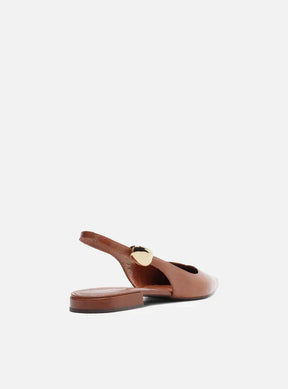Sapatilha Marrom Couro Slingback Metal Bold