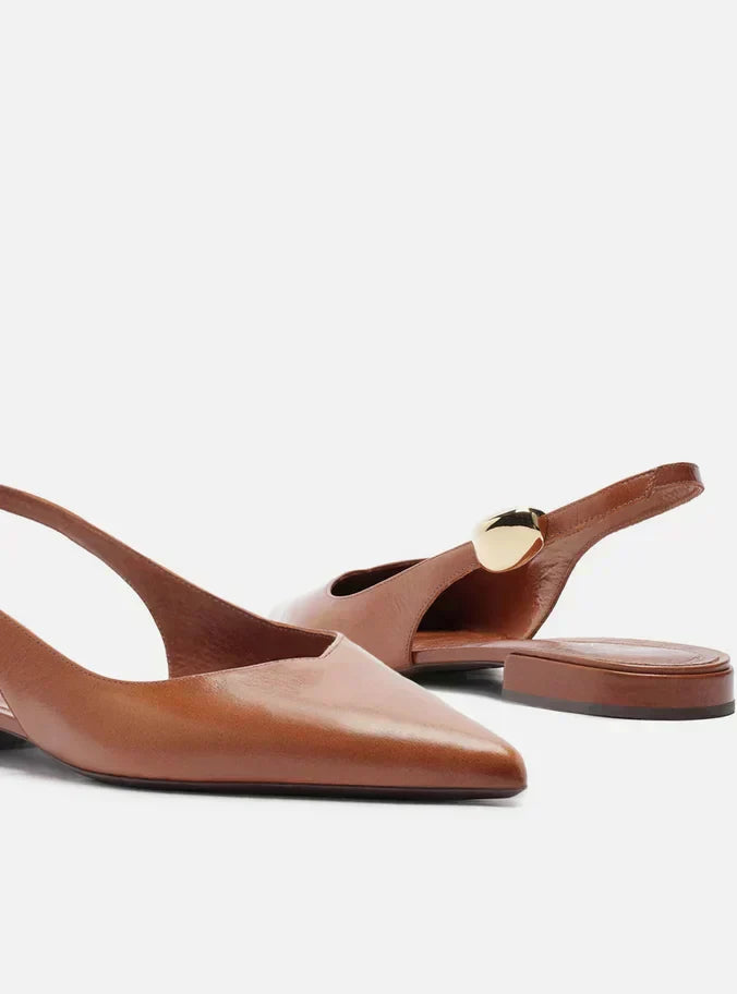 Sapatilha Marrom Couro Slingback Metal Bold