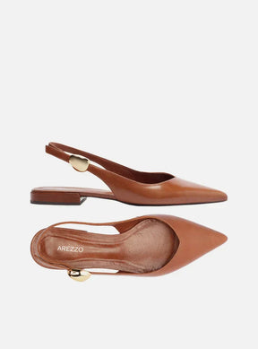 Sapatilha Marrom Couro Slingback Metal Bold