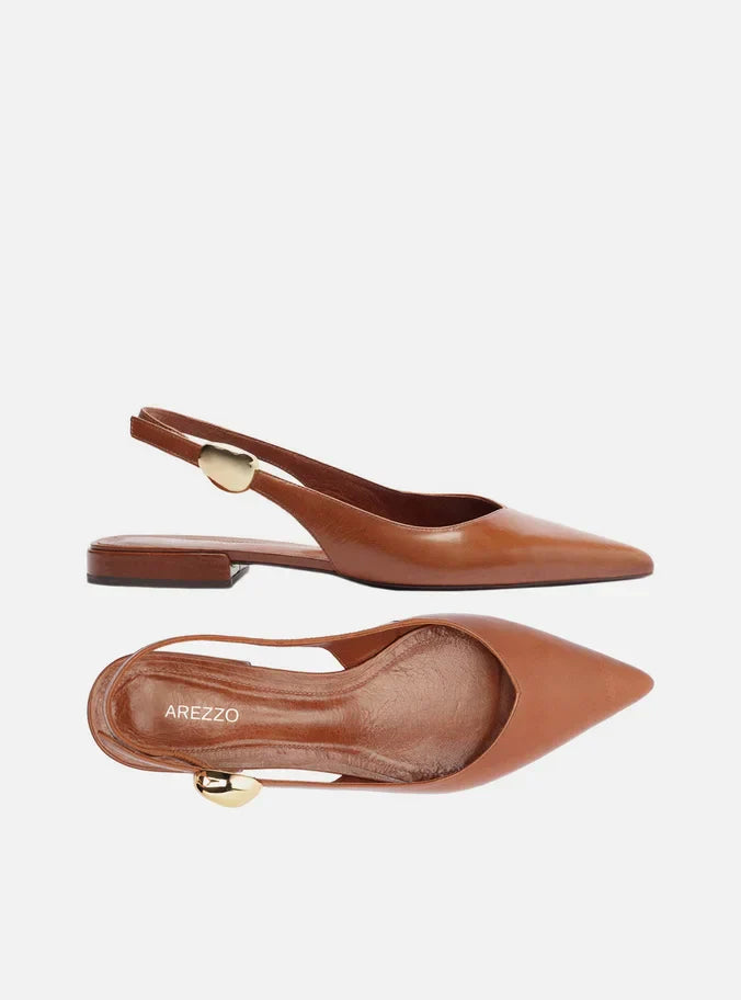 Sapatilha Marrom Couro Slingback Metal Bold