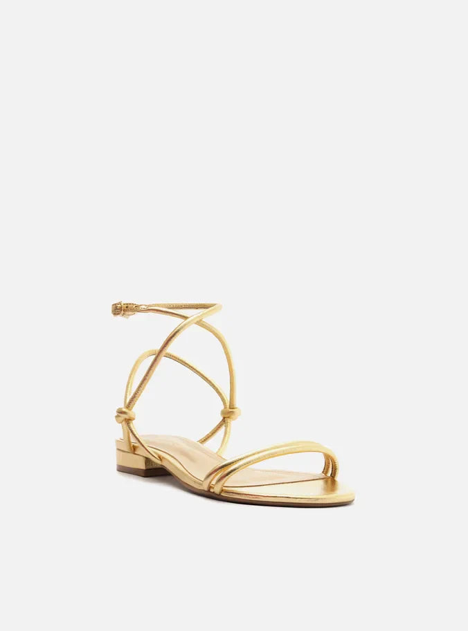 Sandália Rasteira Dourada Tiras Knot