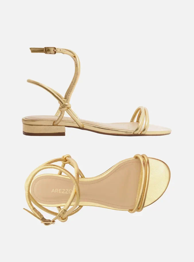 Sandália Rasteira Dourada Tiras Knot
