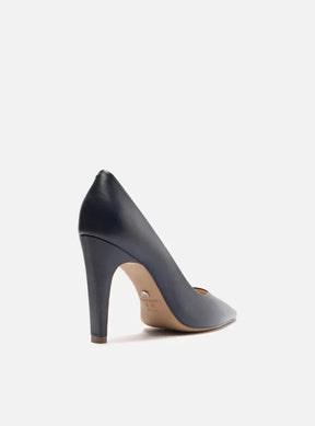 Scarpin Azul Couro Salto Alto Bico Fino