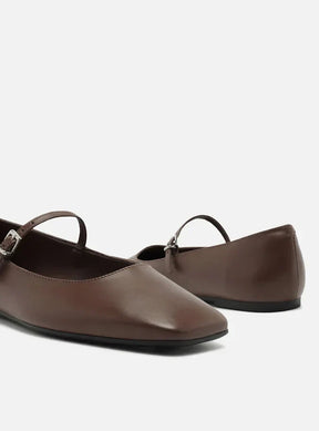 Sapatilha Marrom Couro Bico Quadrado