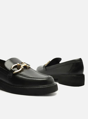 Mocassim Preto Couro Salto Bloco Bridão