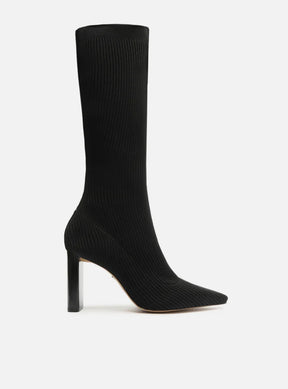 Bota Skinny Preta Knit Cano Longo Salto Bloco