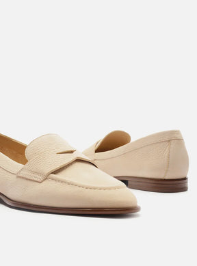 Mocassim Bege Creme Couro Bico Redondo Tira