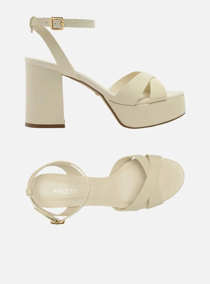 Sandália Off-White Salto Meia Pata Bloco