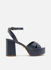 Sandália Azul Salto Meia Pata Bloco