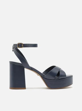 Sandália Azul Salto Meia Pata Bloco