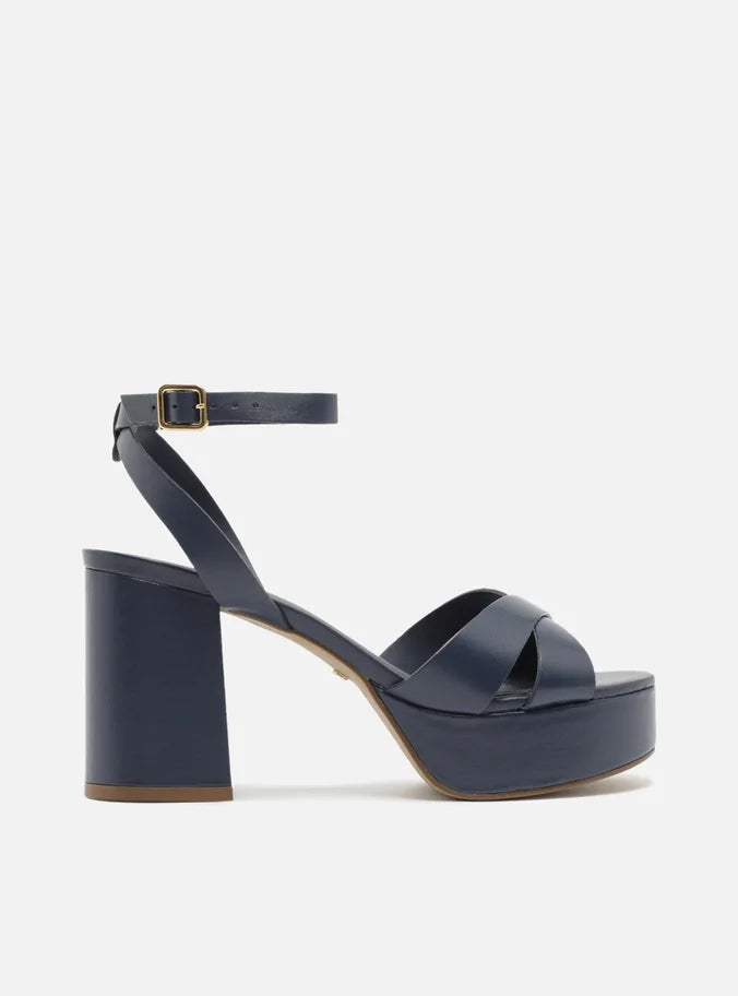 Sandália Azul Salto Meia Pata Bloco