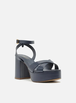 Sandália Azul Salto Meia Pata Bloco