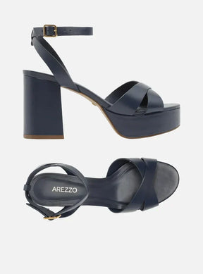 Sandália Azul Salto Meia Pata Bloco