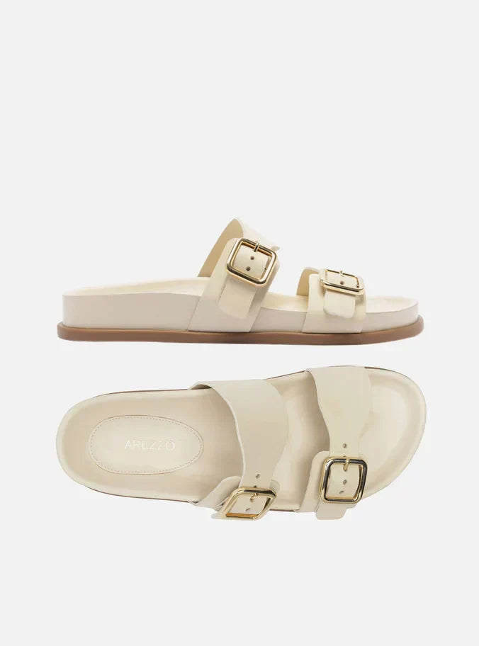 Papete Branca Couro Bico Redondo Tiras Fivelas