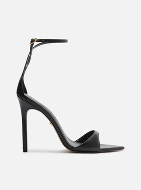 Sandália Preta Couro Salto Alto Tiras