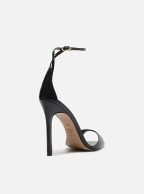 Sandália Preta Couro Salto Alto Tiras