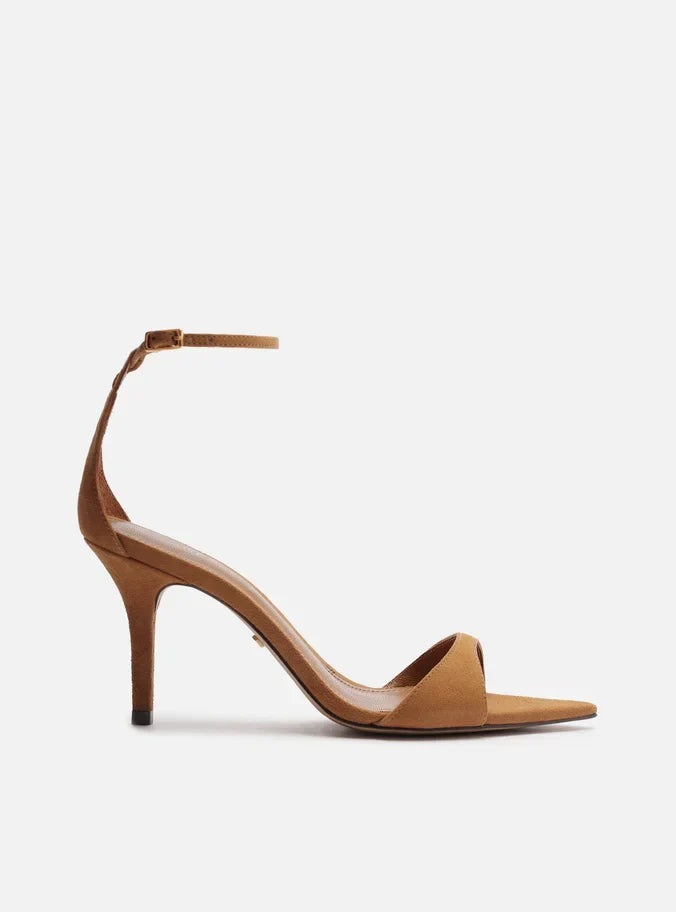 Sandália Marrom Camurça Salto Médio Tiras